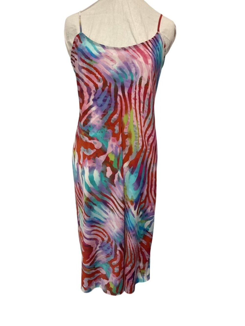 Natori Multicolor Printed Slip Dress With Adjustable Straps - Size M - 100% Poly